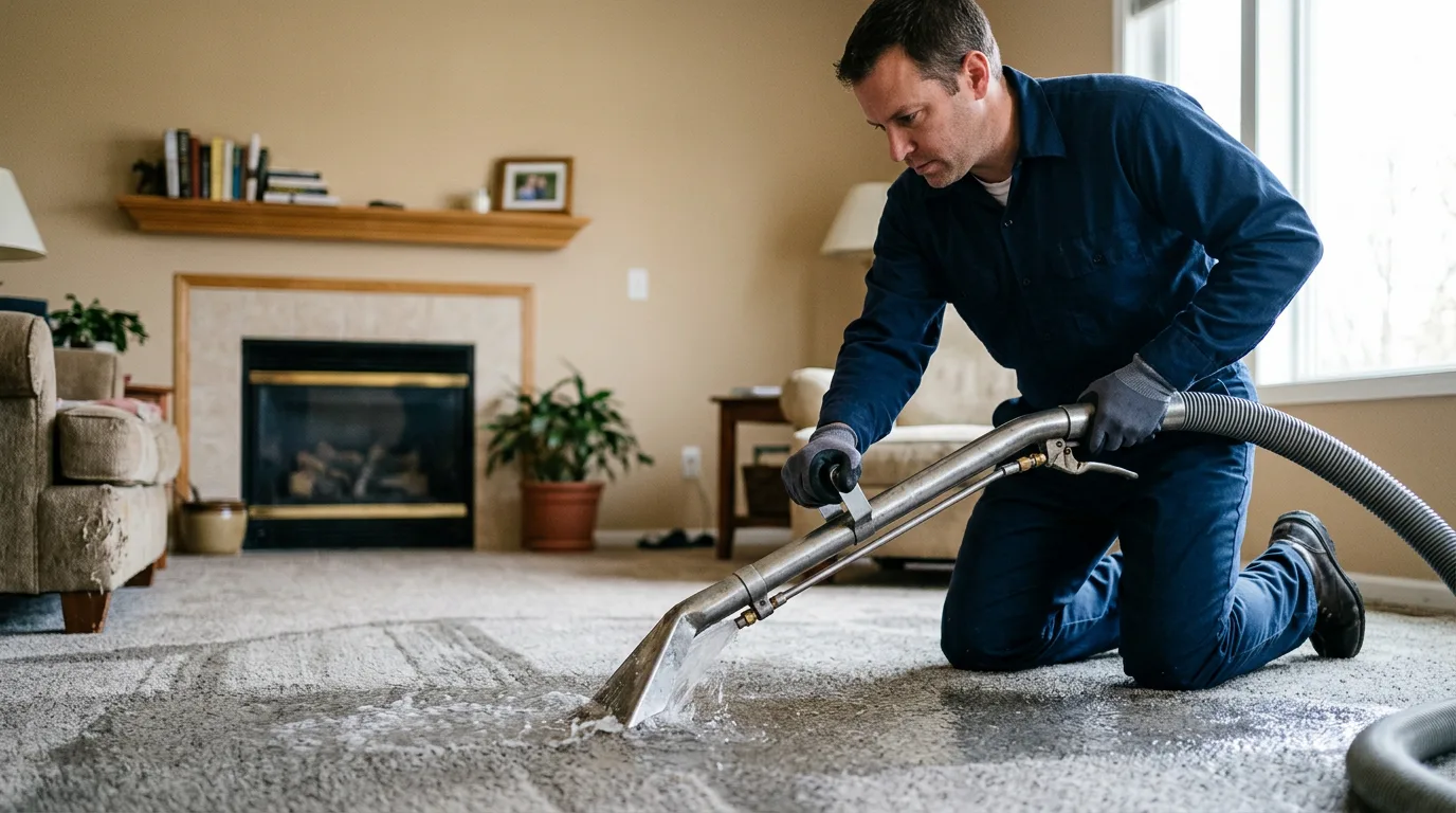 Water damage restoration technician working near Concord, MA